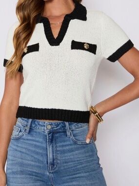 Brand New Polo Contrast Knit Top by VICI Collection